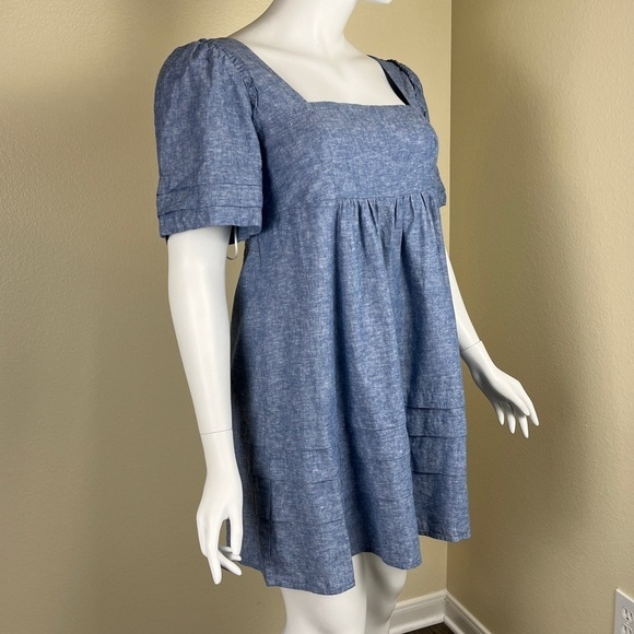 Draper James Womens Size XL Linen Cotton Chambray Mini Babydoll NEW Dress Ruffle - Picture 10 of 12